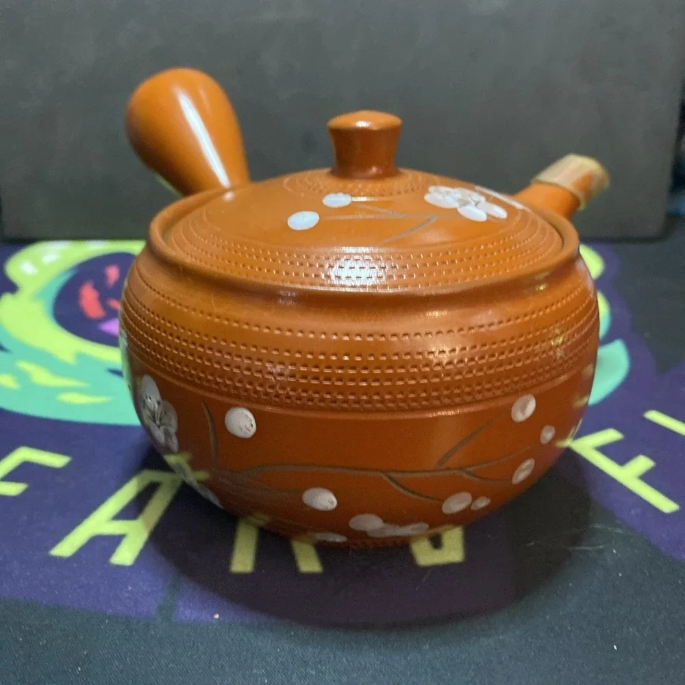 Tokoname Japanese Teapot Red clay Hiramaru White plum Kyusu 350ml Rare